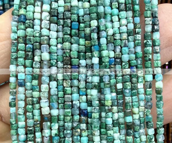 CCU1712 15 inches 2.5mm faceted cube chrysocolla gemstone beads
