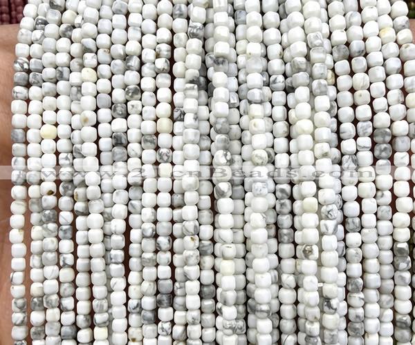 CCU1720 15 inches 2.5mm faceted cube white howlite turquoise beads