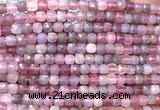 CCU1807 15 inches 4mm faceted cube Madagascar rose quartz beads