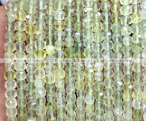 CCU1815 15 inches 4mm faceted cube prehnite gemstone beads