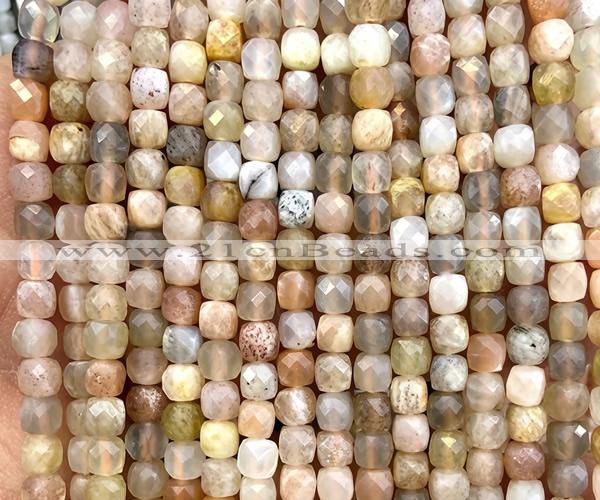 CCU1833 15 inches 4mm faceted cube sunstone gemstone beads