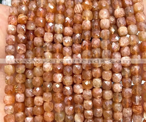 CCU1835 15 inches 4mm faceted cube golden sunstone gemstone beads