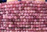 CCU1845 15 inches 4mm faceted cube pink tourmaline beads