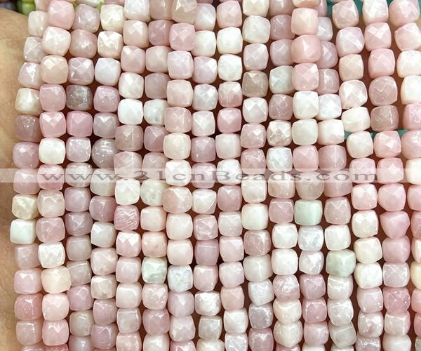 CCU1865 15 inches 4mm faceted cube Chinese pink opal beads