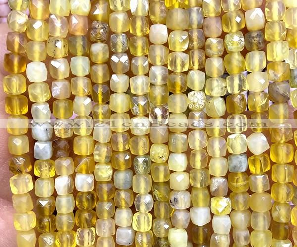 CCU1869 15 inches 4mm faceted cube yellow opal gemstone beads