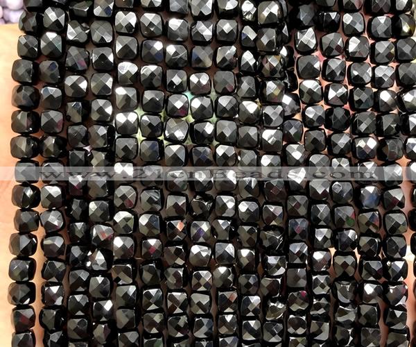 CCU1871 15 inches 4mm faceted cube black spinel gemstone beads