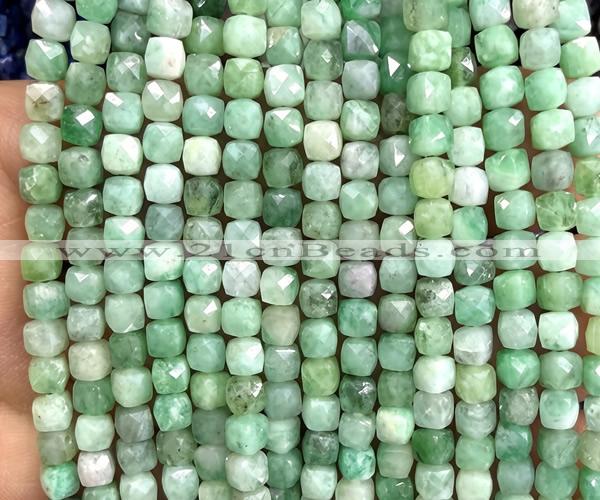 CCU1876 15 inches 4mm faceted cube emerald gemstone beads