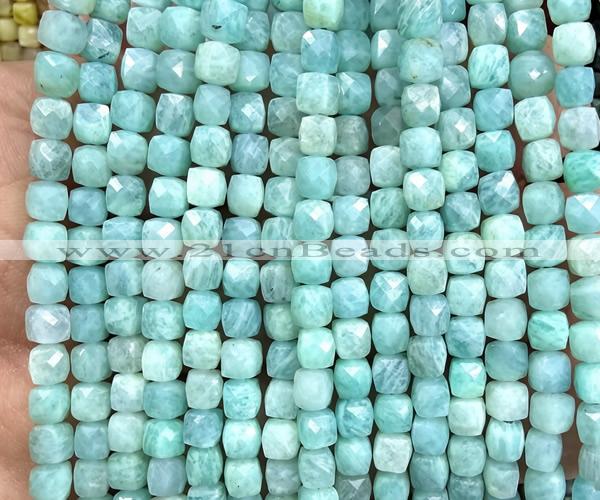 CCU1882 15 inches 4mm faceted cube amazonite gemstone beads