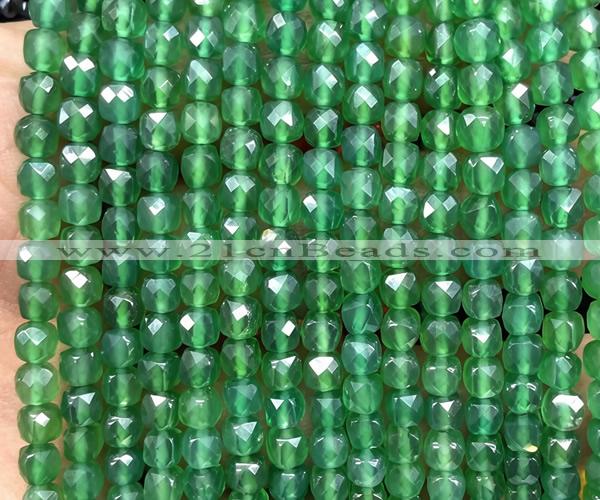 CCU1889 15 inches 4mm faceted cube green agate beads