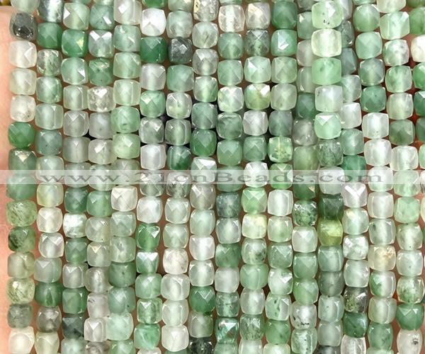 CCU1895 15 inches 4mm faceted cube green aventurine jade beads