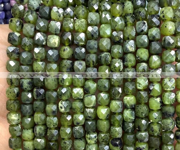 CCU1898 15 inches 4mm faceted cube Canadian jade beads