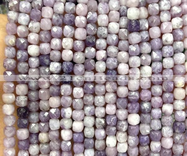 CCU1901 15 inches 4mm faceted cube lilac jasper beads
