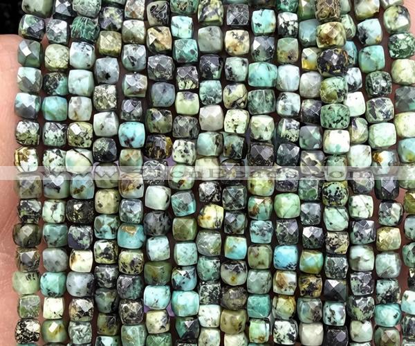 CCU1907 15 inches 4mm faceted cube African turquoise beads