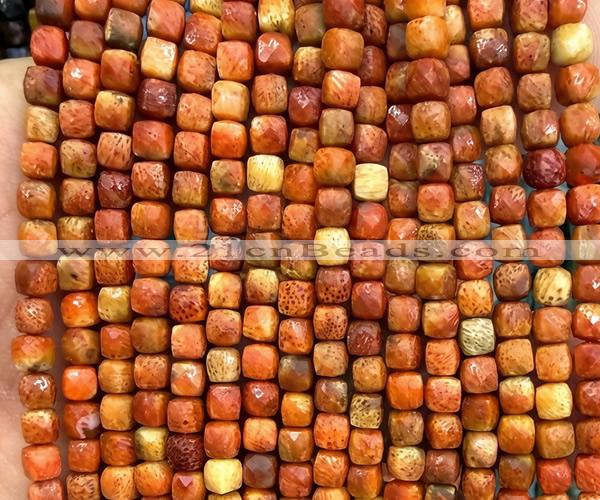 CCU1912 15 inches 4mm faceted cube coral beads wholesale