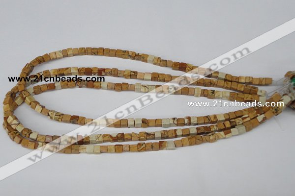 CCU29 15.5 inches 5*5mm cube picture jasper beads wholesale