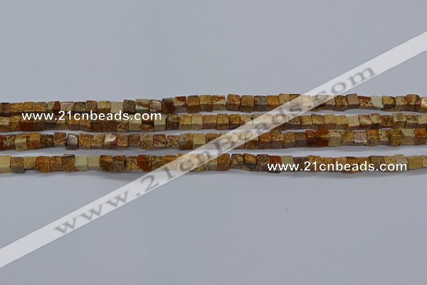 CCU309 15.5 inches 4*4mm cube picture jasper beads wholesale