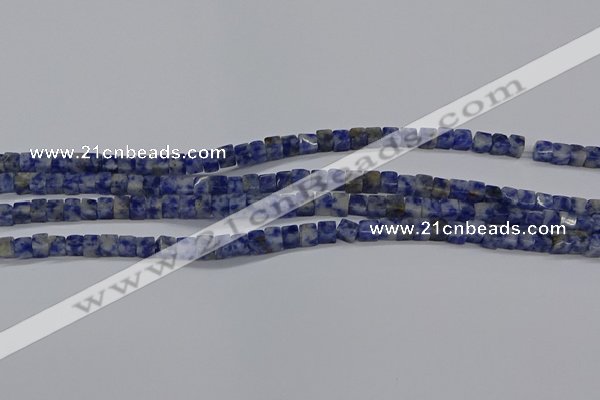 CCU313 15.5 inches 4*4mm cube blue spot stone beads wholesale