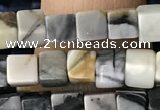 CCU457 15.5 inches 4*4mm cube black picasso jasper beads