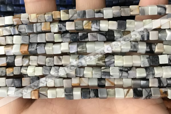 CCU457 15.5 inches 4*4mm cube black picasso jasper beads