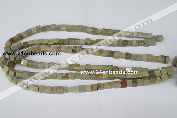 CCU47 15.5 inches 6*6mm cube silver leaf jasper beads wholesale