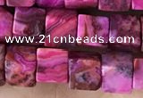 CCU485 15.5 inches 6*6mm cube fuchsia crazy lace agate beads