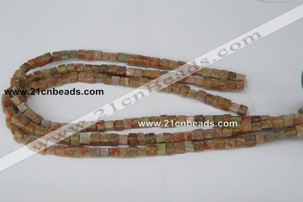 CCU52 15.5 inches 6*6mm cube New unakite beads wholesale