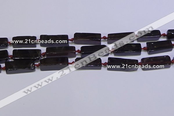 CCU607 15.5 inches 8*20mm - 10*30mm cuboid smoky quartz beads