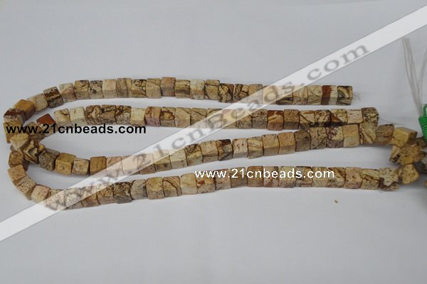 CCU65 15.5 inches 8*8mm cube picture jasper beads wholesale