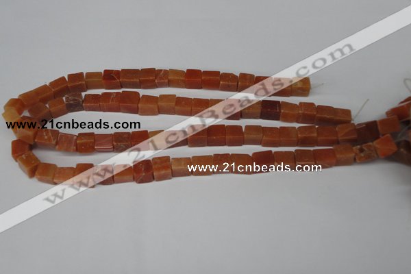 CCU68 15.5 inches 8*8mm cube red aventurine beads wholesale