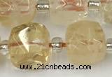 CCU775 15 inches 10*10mm faceted cube citrine beads