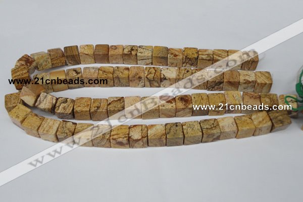 CCU80 15.5 inches 12*12mm cube picture jasper beads wholesale