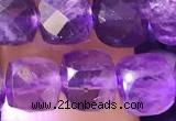 CCU818 15 inches 6mm faceted cube amethyst beads