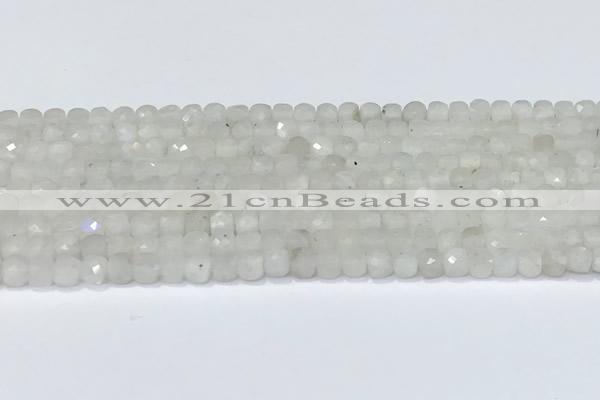 CCU830 15 inches 4mm faceted cube white moonstone beads