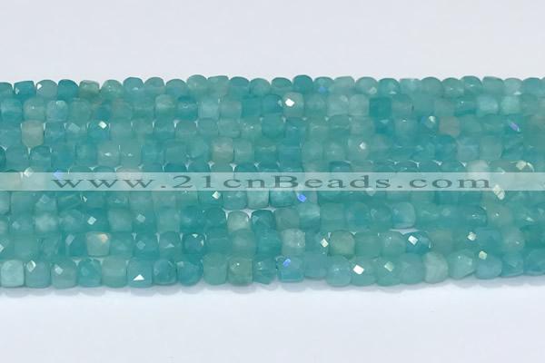 CCU835 15 inches 4mm faceted cube amazonite beads