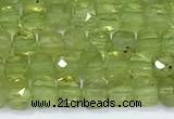 CCU836 15 inches 4mm faceted cube olive quartz beads