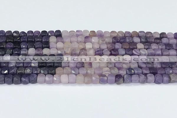 CCU844 15 inches 4mm faceted cube sugilite beads
