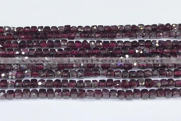 CCU847 15 inches 4mm faceted cube garnet beads