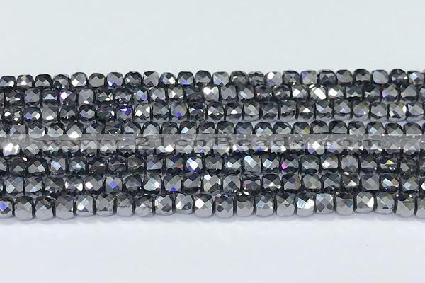 CCU850 15 inches 4mm faceted cube terahertz beads