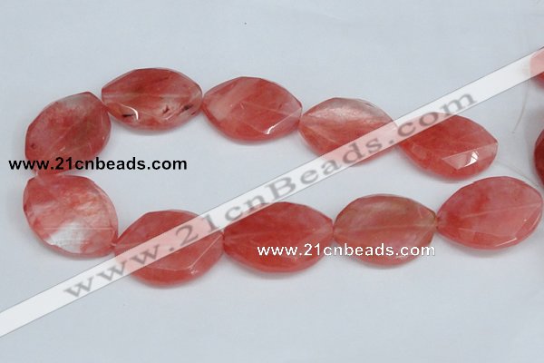 CCY168 15.5 inches 25*35mm twisted & faceted oval cherry quartz beads