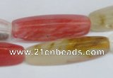 CCY211 15.5 inches 12*40mm trihedron volcano cherry quartz beads