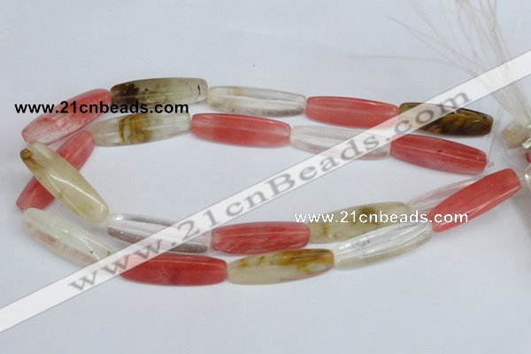 CCY211 15.5 inches 12*40mm trihedron volcano cherry quartz beads