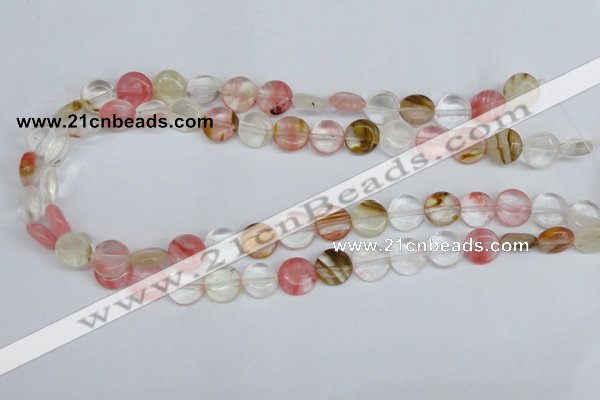 CCY213 15.5 inches 12mm flat round volcano cherry quartz beads