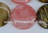 CCY214 15.5 inches 30mm flat round volcano cherry quartz beads