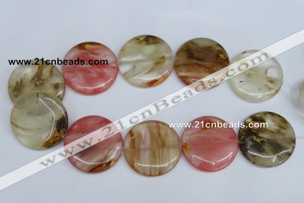 CCY215 15.5 inches 40mm flat round volcano cherry quartz beads