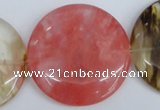 CCY216 15.5 inches 45mm flat round volcano cherry quartz beads