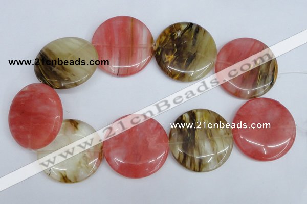 CCY216 15.5 inches 45mm flat round volcano cherry quartz beads