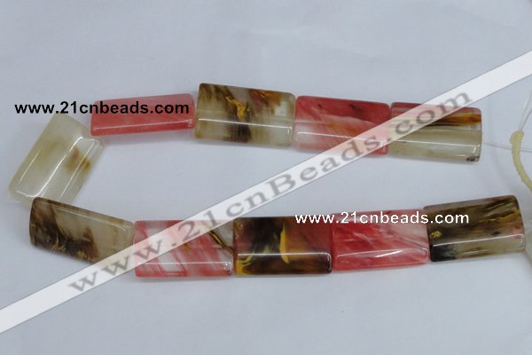 CCY224 15.5 inches 24*40mm flat tube volcano cherry quartz beads