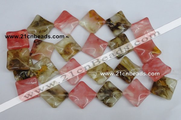 CCY227 15.5 inches 26*26mm wavy diamond volcano cherry quartz beads