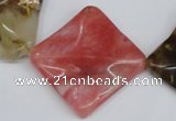 CCY228 15.5 inches 30*30mm wavy diamond volcano cherry quartz beads