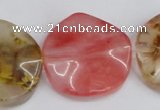 CCY229 15.5 inches 30mm wavy coin volcano cherry quartz beads